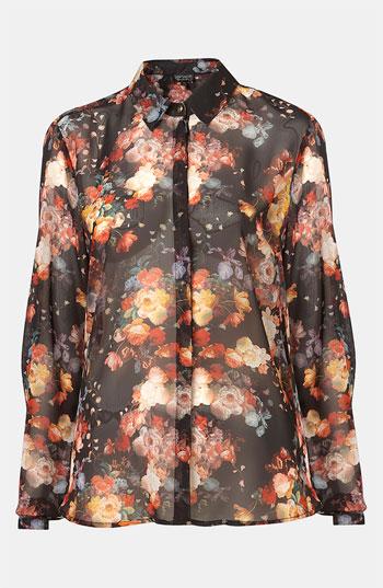 Topshop Floral Sheer Shirt