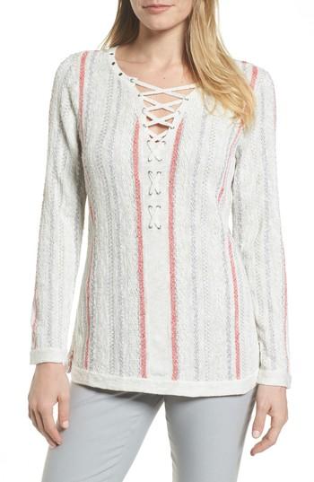 Women's Nic + Zoe Cross Country Lace-up Top - Beige