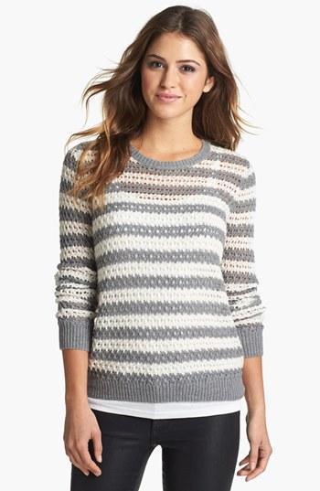 Caslon Open Knit Stripe Sweater Grey/ Ivory Stripe