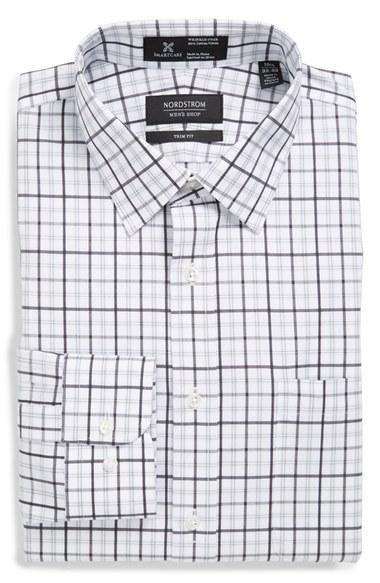 Men's Nordstrom Men's Shop Smartcare(tm) Trim Fit Check Dress Shirt 32/33 - Black