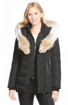 Women's Mackage Hooded Down Parka With Inset Bib & Genuine Fox Fur Trim - Black