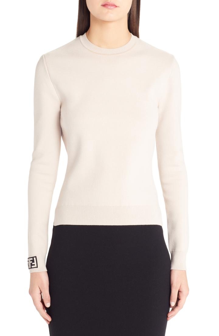 Women's Fendi Logo Cuff Sweater Us / 44 It - Beige