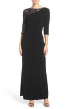 Women's Ellen Tracy Sequin Lace & Jersey Gown - Black