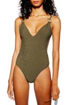 Women's Topshop Plunge One-piece Swimsuit Us (fits Like 2-4) - Green