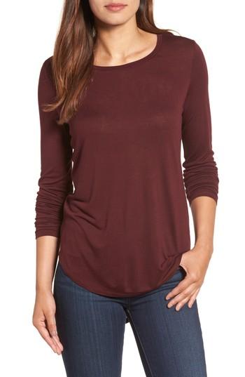 Petite Women's Halogen Shirttail Tee P - Burgundy