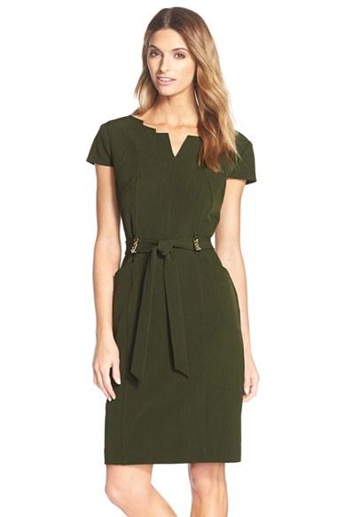 Women's Ellen Tracy Belted Stretch Sheath Dress