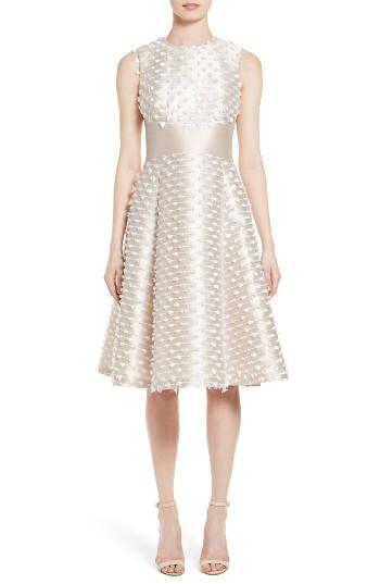 Women's Lela Rose Juliet Satin Fringe Dress - Beige