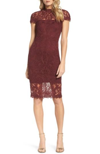 Women's Tadashi Shoji Mock Neck Corded Tulle Sheath Dress - Red