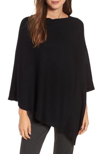 Women's Eileen Fisher Bateau Neck Poncho, Size - Black