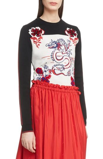 Women's Kenzo Dragon Wool Blend Jacquard Sweater - Black