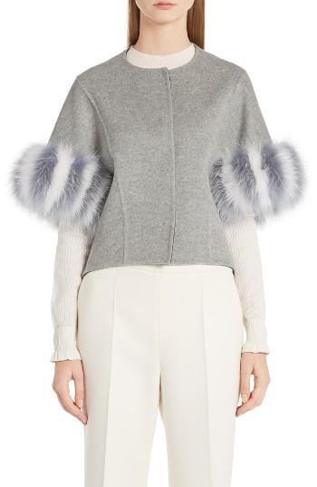 Women's Fendi Cashmere & Genuine Fox Fur Jacket Us / 44 It - Green