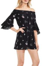 Women's Vince Camuto Off The Shoulder Ruffle Sleeve Floral Romper, Size - Black