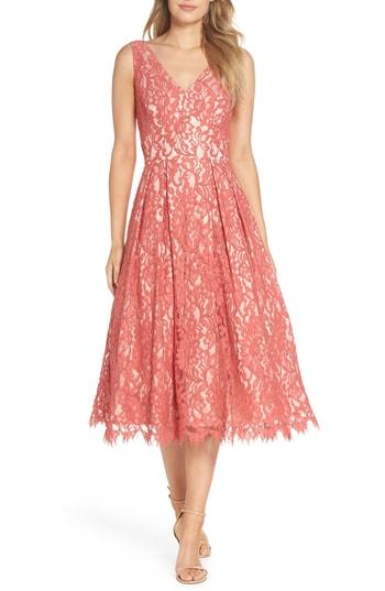 Women's Eliza J V-neck Lace Midi Dress - Red