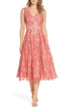 Women's Eliza J V-neck Lace Midi Dress - Red