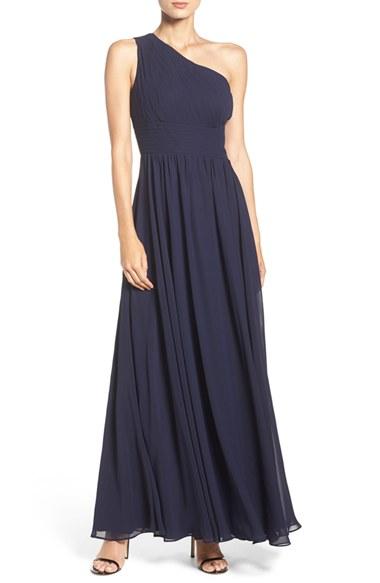 Women's Eliza J Shirred Chiffon One-shoulder Gown