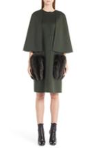Women's Fendi Wool Cape Coat With Genuine Fox Fur Pockets Us / 42 It - Green