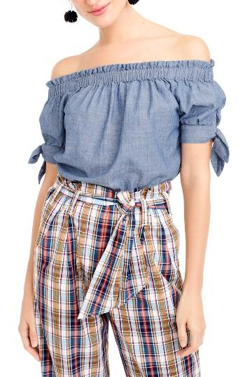 Women's J.crew Chambray Off The Shoulder Top - Blue