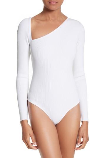 Women's Cushnie Et Ochs Vivian Asymmetrical Neck Knit Bodysuit - White