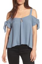 Women's Bp. Tie Sleeve Cold Shoulder Top, Size - Blue