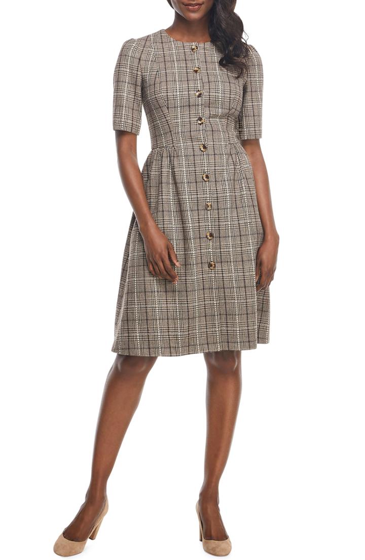 Women's Gal Meets Glam Collection Jeanie Woodland Plaid Button Front Dress