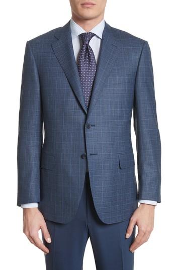 Men's Classic Fit Plaid Wool Sport Coat Us / 48 Eu R - Blue