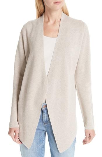 Women's Eileen Fisher Angled Tencel Lyocell & Silk Cardigan - Beige