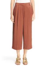 Women's Tibi Pleated Crop Silk Pants - Brown