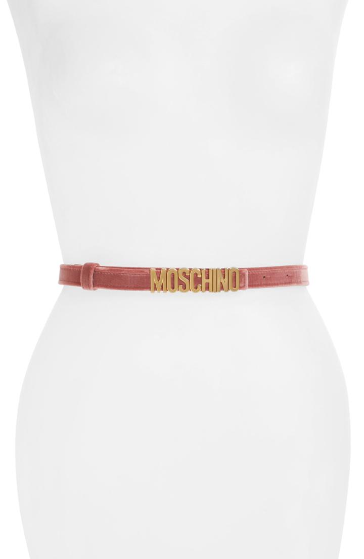 Women's Moschino Logo Plate Skinny Velvet Belt