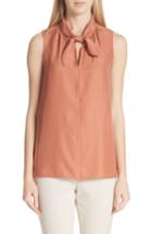 Women's Lafayette 148 New York Ophelia Tie Neck Silk Top, Size - Orange