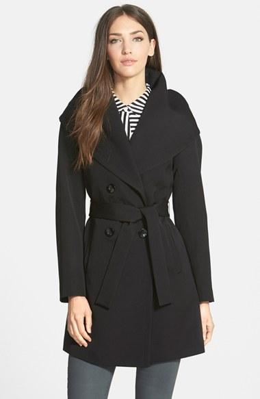 Women's Trina Turk 'shelly Ali' Hooded Wool Gabardine Wrap Coat