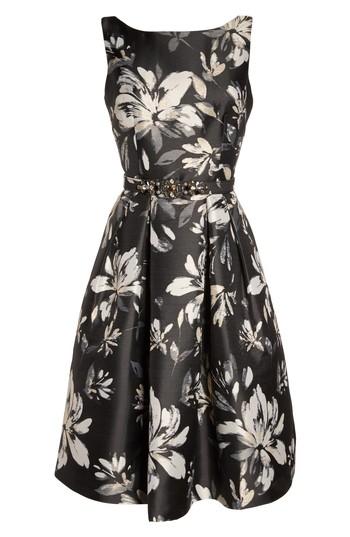 Women's Eliza J Belted Metallic Jacquard Party Dress - Black