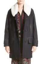 Women's Belstaff Apsley Genuine Shearling Collar Wool Blend Coat Us / 42 It - Blue