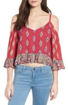 Women's Raga Alice Ruffle Cold Shoulder Top - Red