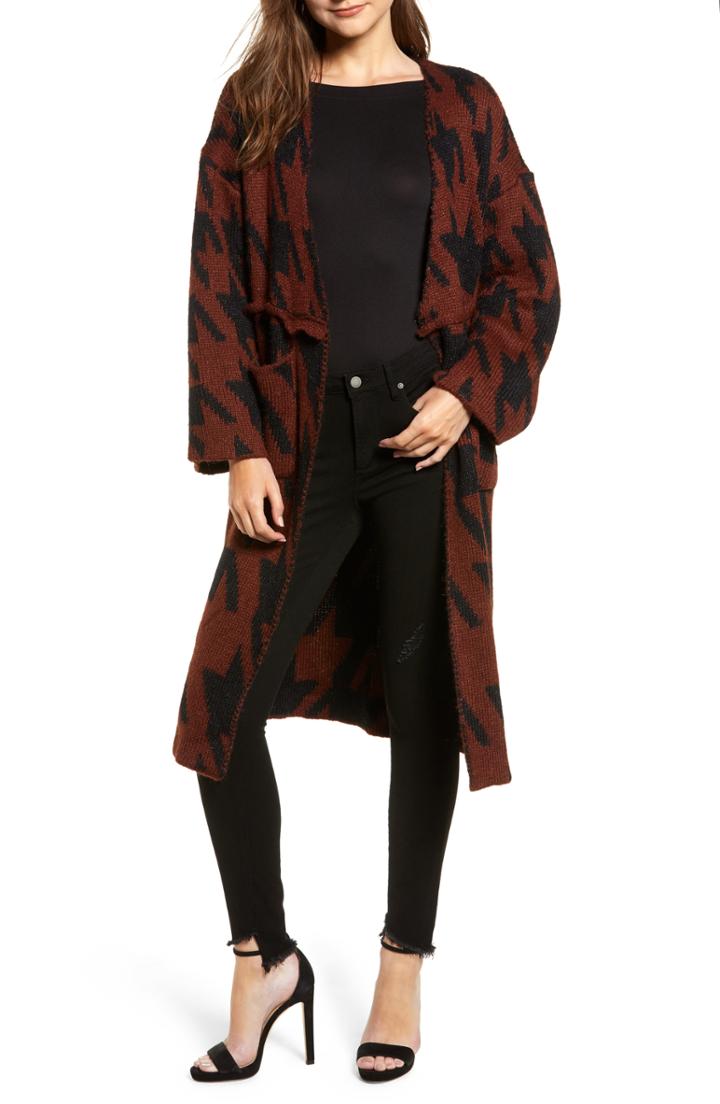 Women's Moon River Houndstooth Belted Cardigan