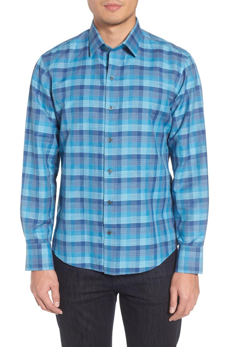 Men's Zachary Prell Maverick Plaid Linen Blend Sport Shirt