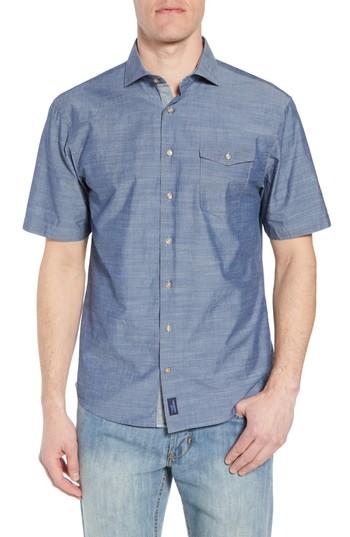 Men's Johnnie-o Lucas Regular Fit Chambray Sport Shirt, Size - Blue
