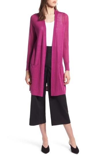 Petite Women's Halogen Long Linen Blend Cardigan, Size P - Purple