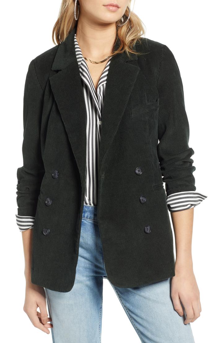 Women's Treasure & Bond Double Breasted Corduroy Blazer, Size - Green