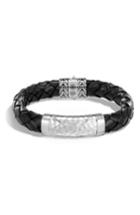 Men's John Hardy Classic Leather Chain Hammered Silver Large Bracelet