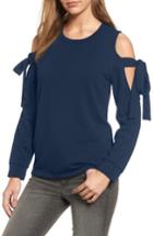 Women's Pleione Cold Shoulder Tie Sleeve Sweatshirt, Size - Blue