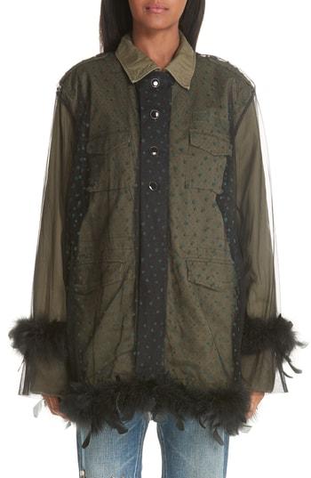 Women's Tu Es Mon Tresor Military Jacket With Removable Tulle & Feather Overlay Us / 40 Fr - Beige