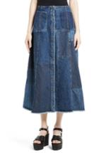 Women's Mcq Alexander Mcqueen Patchwork Denim Midi Skirt