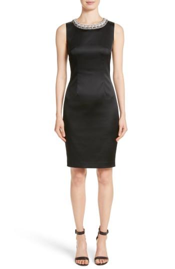 Women's St. John Collection Knit Trim Stretch Satin Dress - Black