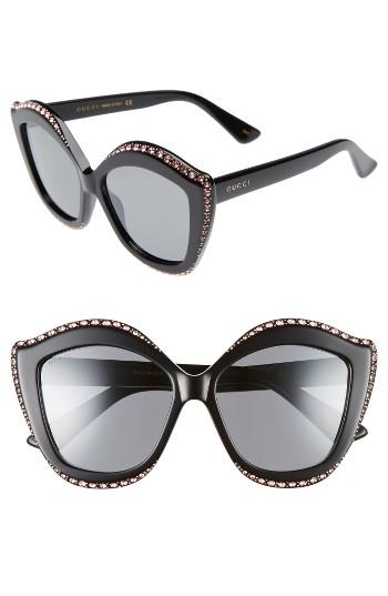 Women's Gucci 52mm Cat Eye Sunglasses - Black/ Silver