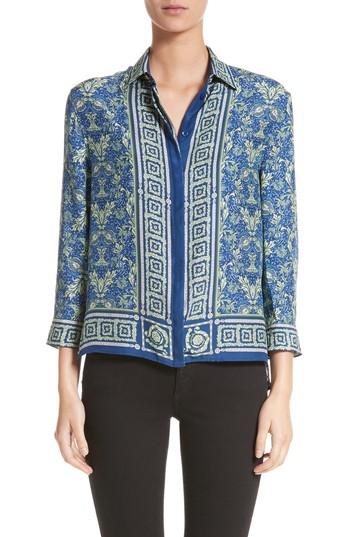 Women's Versace Collection Acanthus Print Silk Blouse Us / 38 It - Blue