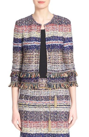 Women's St. John Collection 'ellah' Fringe Trim Knit Jacket
