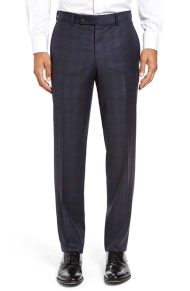 Men's Ted Baker London Jefferson Flat Front Check Wool Trousers R - Blue