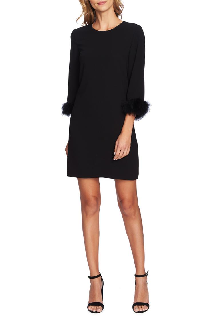 Women's Cece Feather Detail Crepe Dress - Black