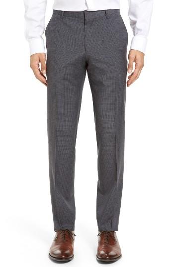 Men's Boss Benso Flat Front Check Wool Trousers R - Grey