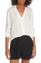 Women's Vince V-neck Rib Trim Silk Blouse, Size - Ivory